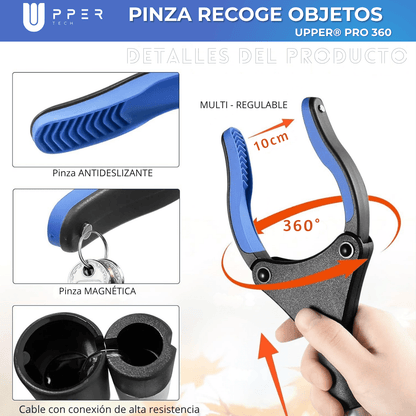 Pinza Recoge Objetos UPPER® PRO 360° — Aluminio Premium, plegable y pinza antideslizante - NUEVA VERSIÓN 2025