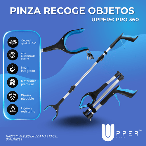 Pinza Recoge Objetos UPPER® PRO 360° — Aluminio Premium, plegable y pinza antideslizante - NUEVA VERSIÓN 2025