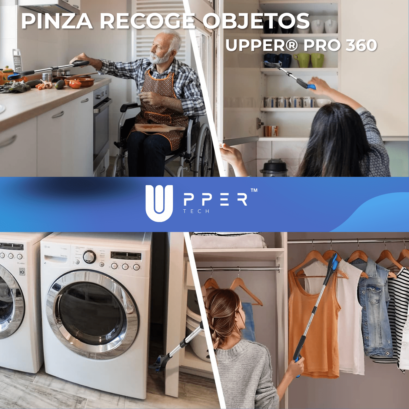 Pinza Recoge Objetos UPPER® PRO 360° — Aluminio Premium, plegable y pinza antideslizante - NUEVA VERSIÓN 2025